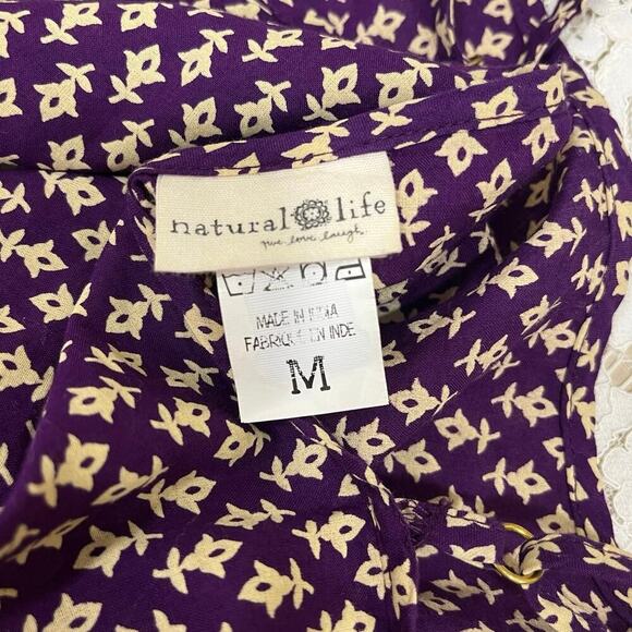 Natural Life | Lily Top Medium Vibrant Purple Block Print Peplum Swing Tank Boho - Picture 7 of 10